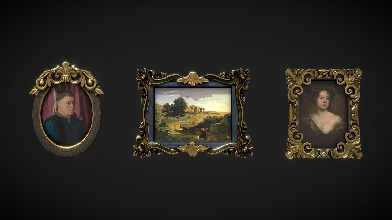 Media 1 for listing Vintage Framed Wall Paintings Set - Low Poly Decorative Frames for 3D Interiors