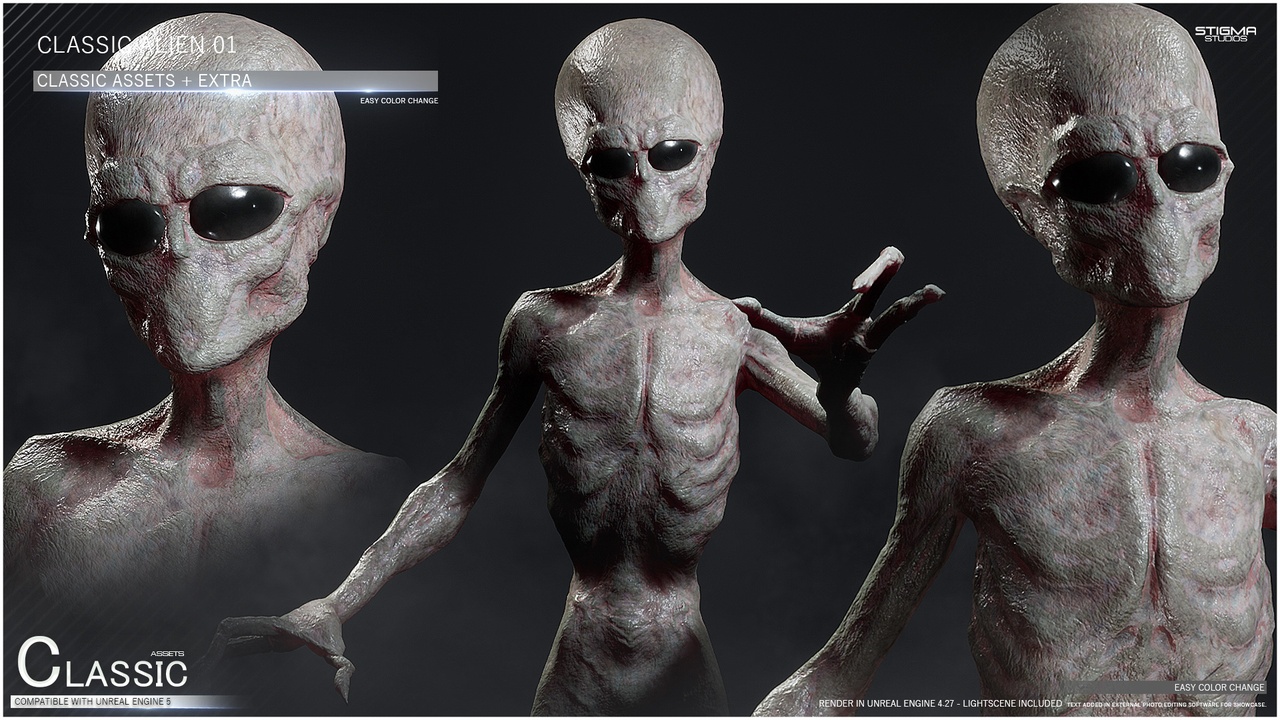 Media 1 for listing Grey Alien 01 - Classic Assets + Extra | STIGMA STUDIOS
