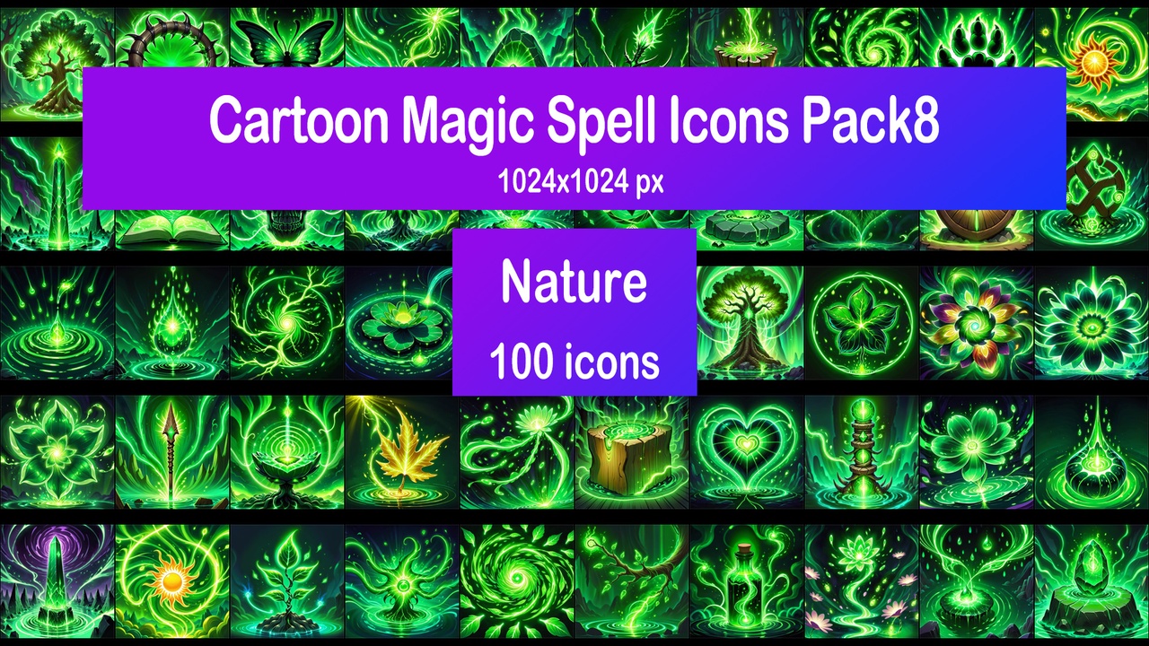 Media 1 for listing Cartoon Magic Spell Icons Pack8 - Nature