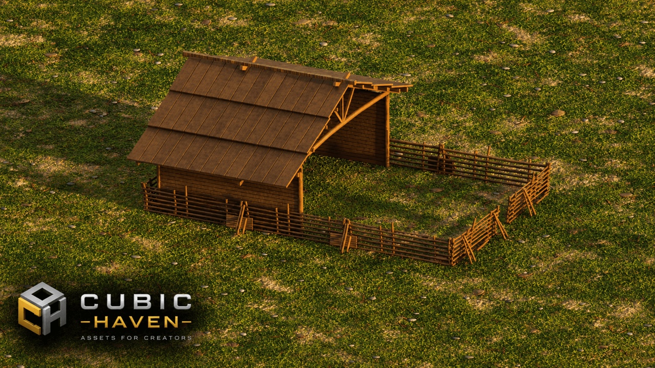 Media 1 for listing STYLIZED MEDIEVAL SHEEP PEN & BARN KIT