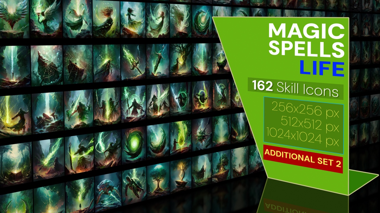 Media 1 for listing 162 additional magical spell icons themed around - Life. Pack 2
