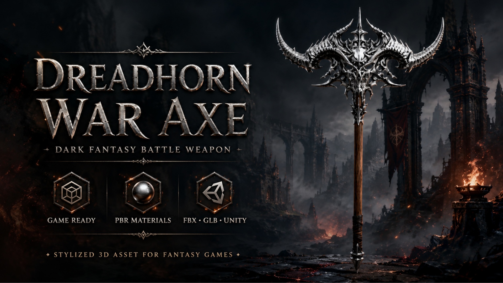 Media 1 for listing Dreadhorn War Axe – Dark Fantasy Battle Weapon