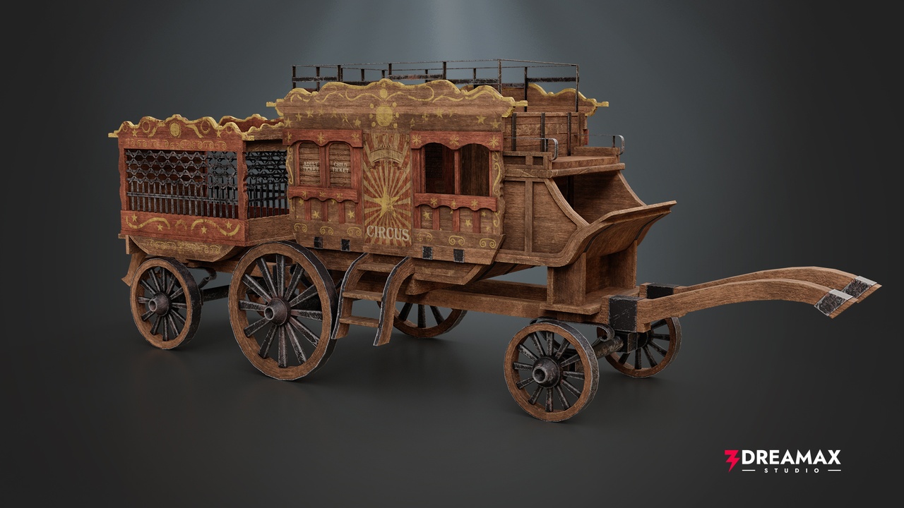 Media 1 for listing Medieval Circus Wagon – Handcrafted Vintage Fair Caravan 3D Model
