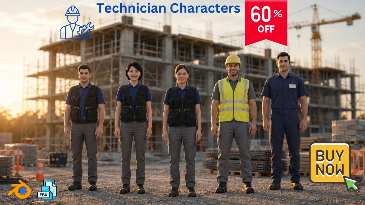 Media 1 for listing NPC Pack 5 Rigged Construction Technician Characters Game Ready