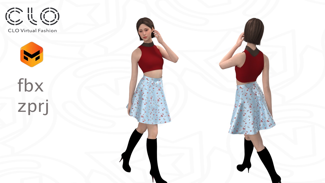 Media 1 for listing Flared_Skirt_Top – CLO 3D / Marvelous Designer Project (.ZPRJ + FBX)