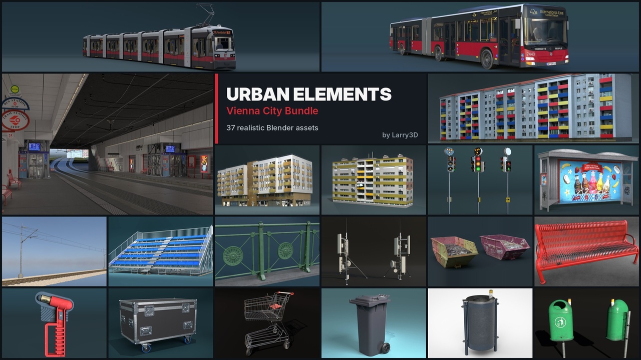 Media 1 for listing Urban Elements – Vienna City Bundle (37 Blender Assets)