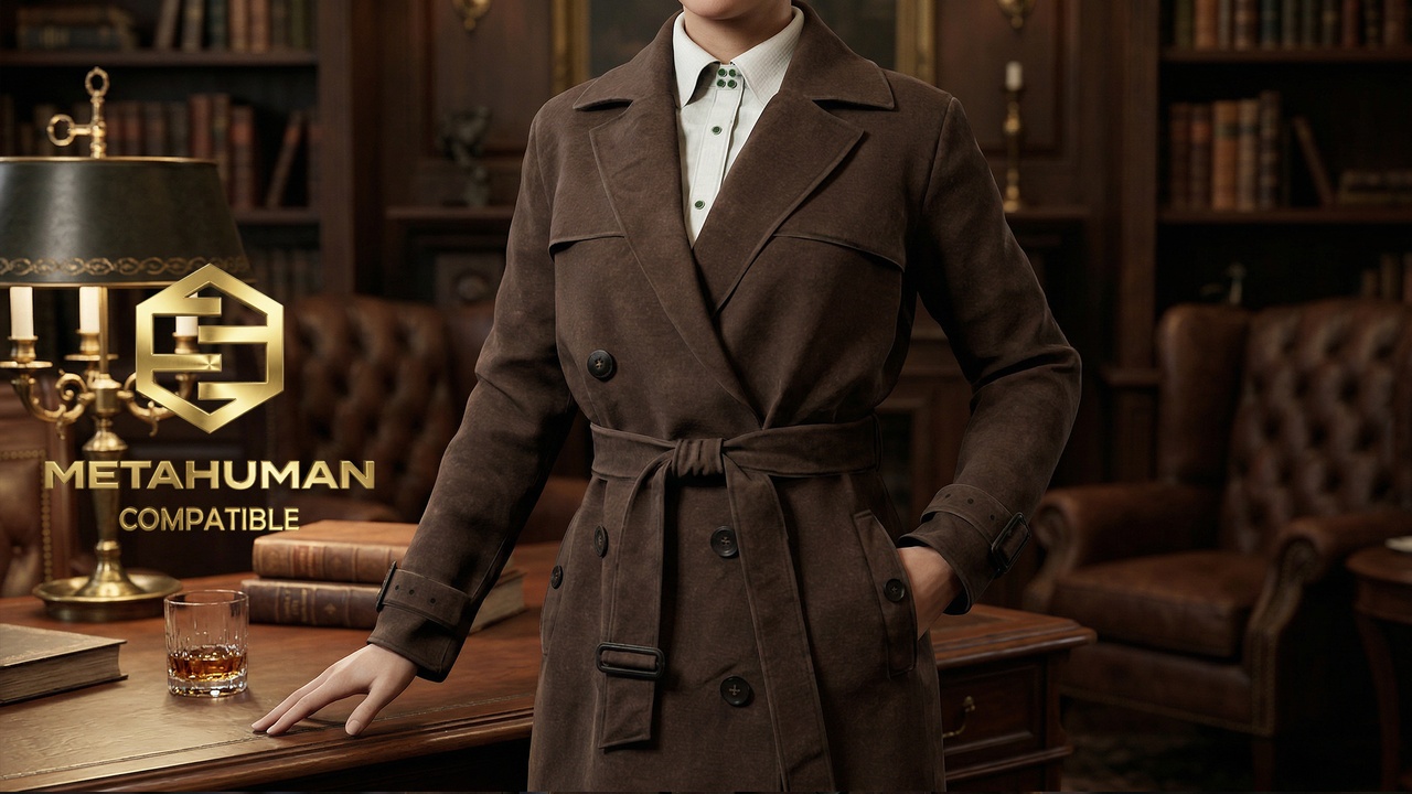 Media 1 for listing Double-Breasted Trench Coat with Belted Waist and Classic Tailoring