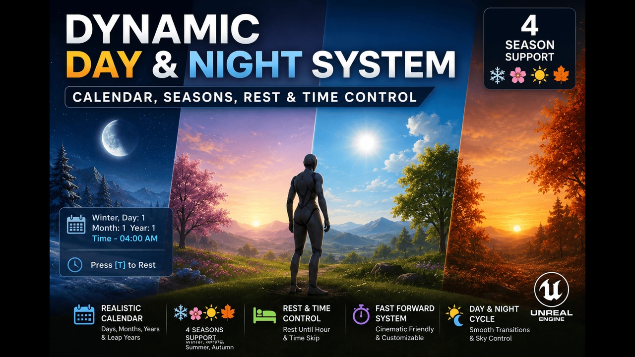 Media 1 for listing Dynamic Day & Night System – Calendar, Seasons, Rest & Time Control