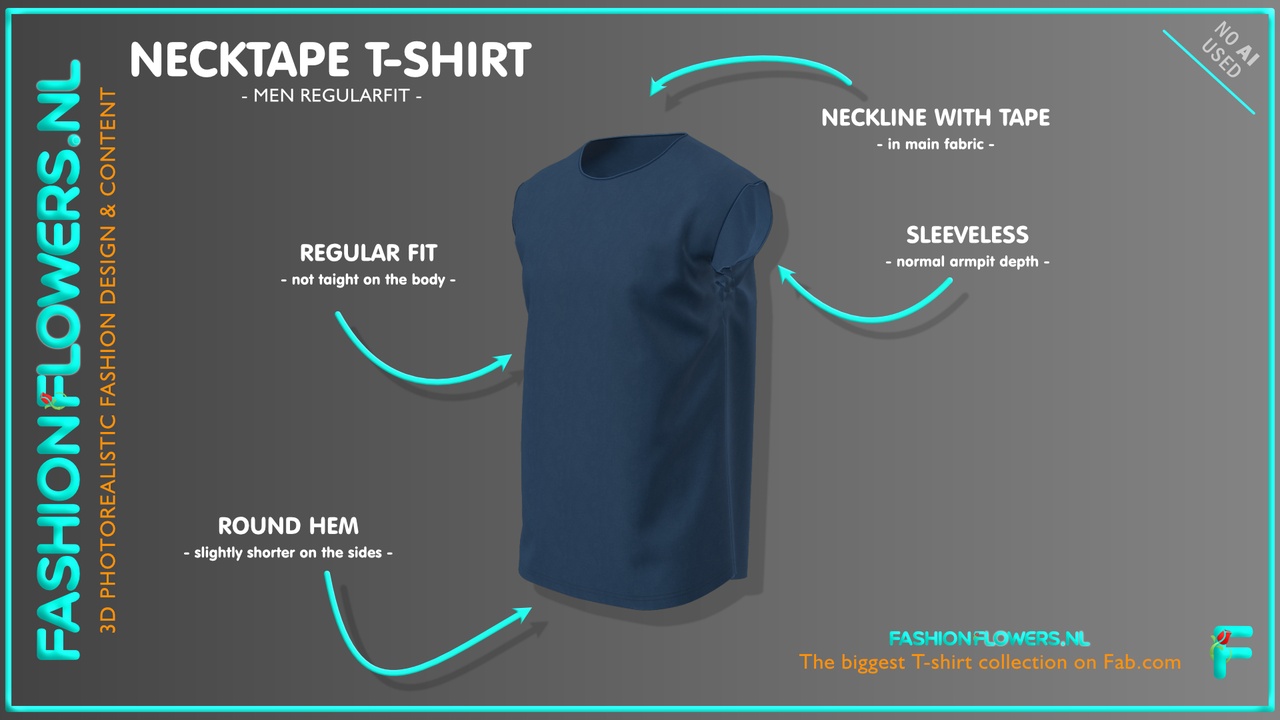 Media 1 for listing Blue Colour Sleeveless T-shirt | Tape Round Neck | Rounded Hem | Basic Tshirt