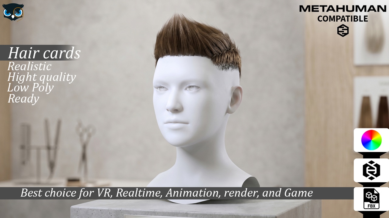 Media 1 for listing Short Spiky Mohawk Fauxhawk Hair Cards for MetaHuman Compatible