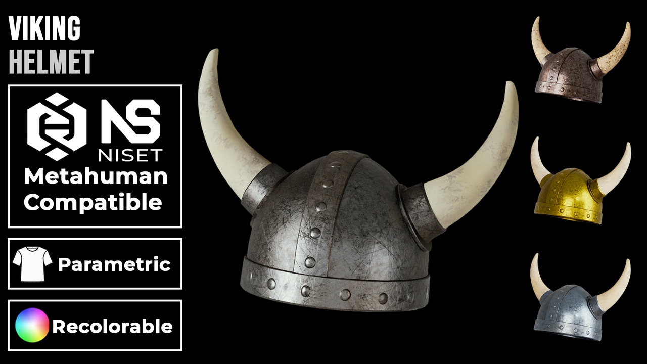 Media 1 for listing Viking Helmet 01 – Recolorable Parametric Helm for Metahuman MH UE5 MHPKG