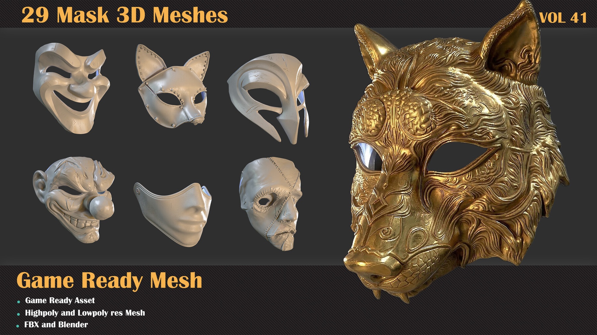 29 Mask 3D Meshes - VOL 41 | Fab