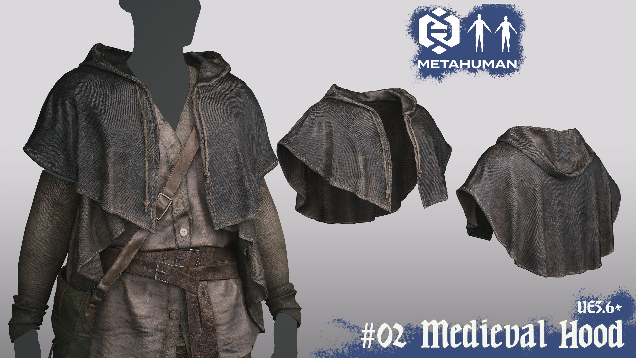 Media 1 for listing 02_Medieval Hood - Resizable Outfit Metahuman