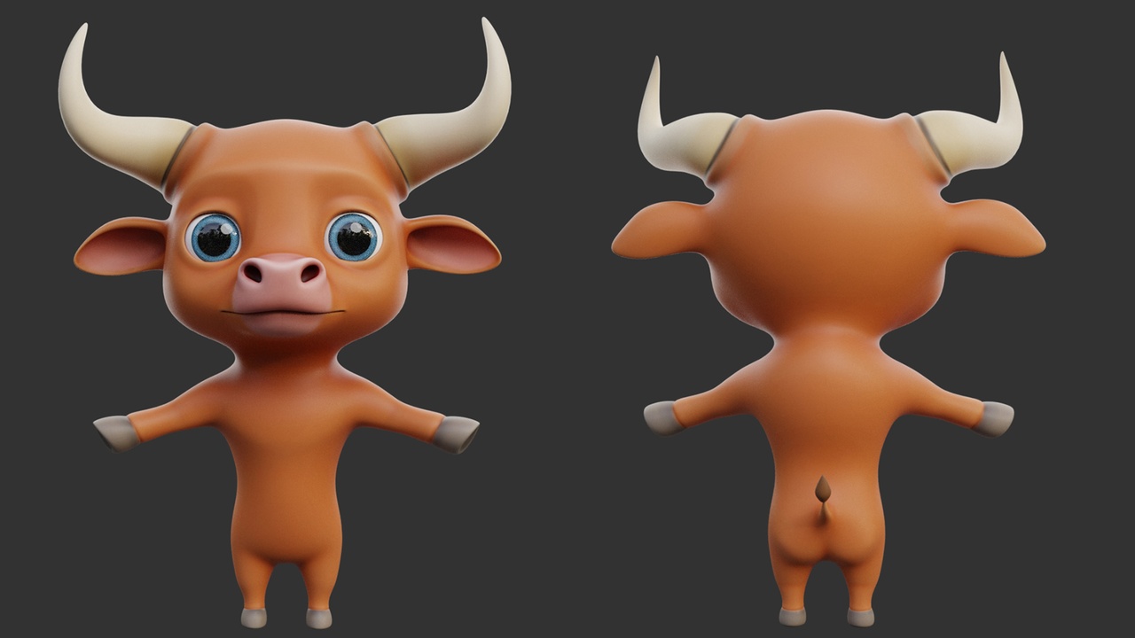Media 1 for listing Bull II Cartoon - Topology + UV Map
