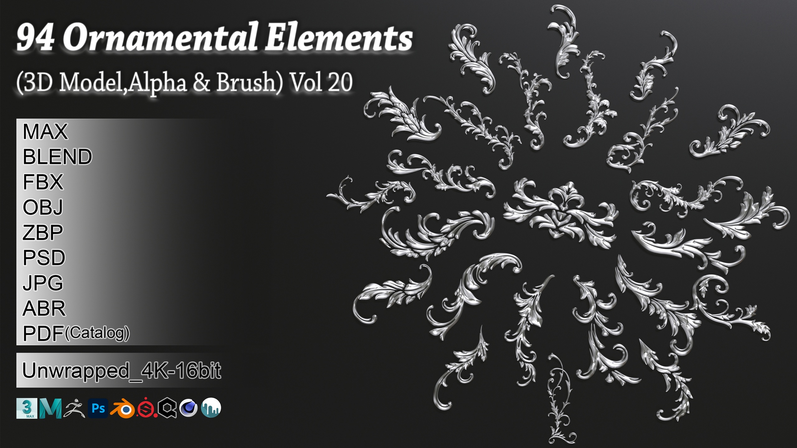 Media 1 for listing 94 Ornamental Elements Brush + Alpha + 3D Model Vol 20