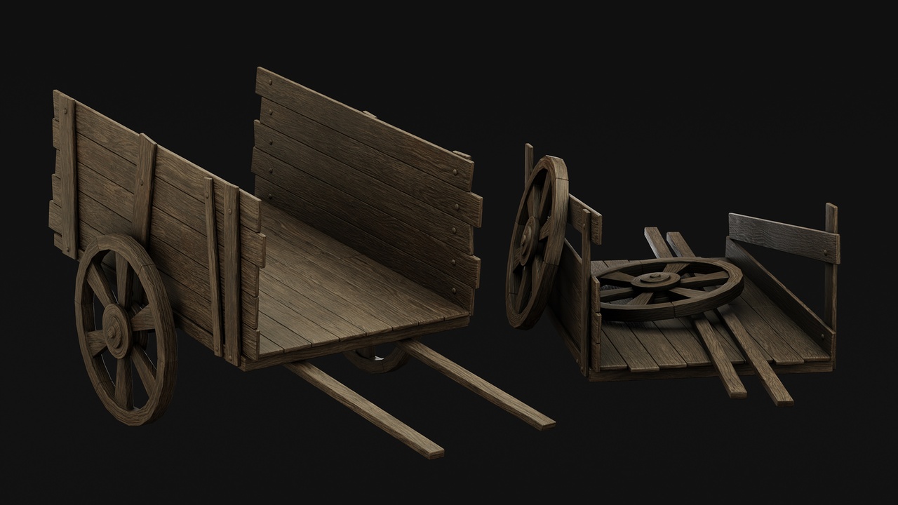 Media 1 for listing Wooden Carts - Game Ready Prop - FBX, GLB, OBJ, BLEND