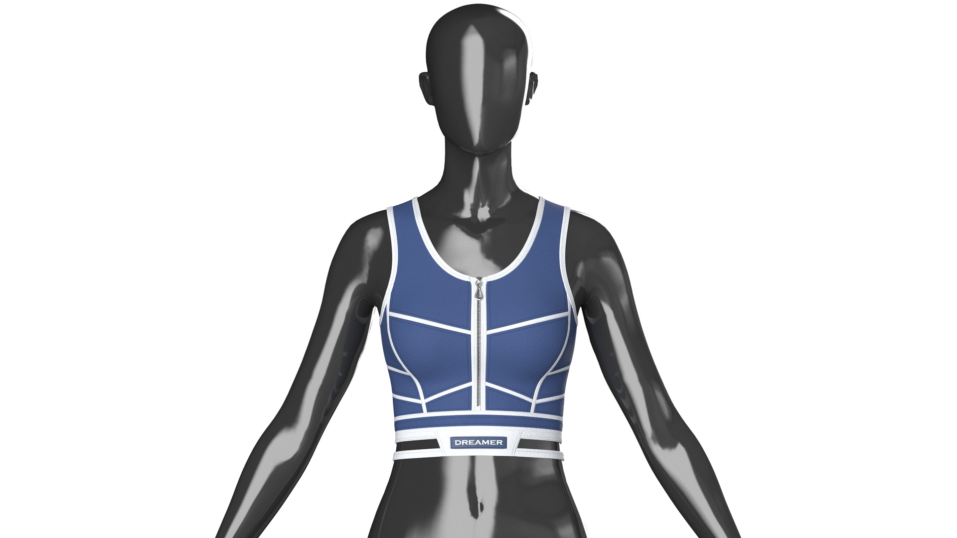 Media 1 for listing Girls Navy Blue Front Zip Crop Top With Piping | High Poly