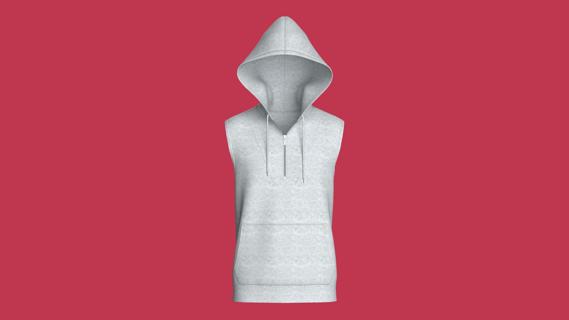 Media 1 for listing Men Sleeveless Half - Zip Melange Hoodie | High Poly