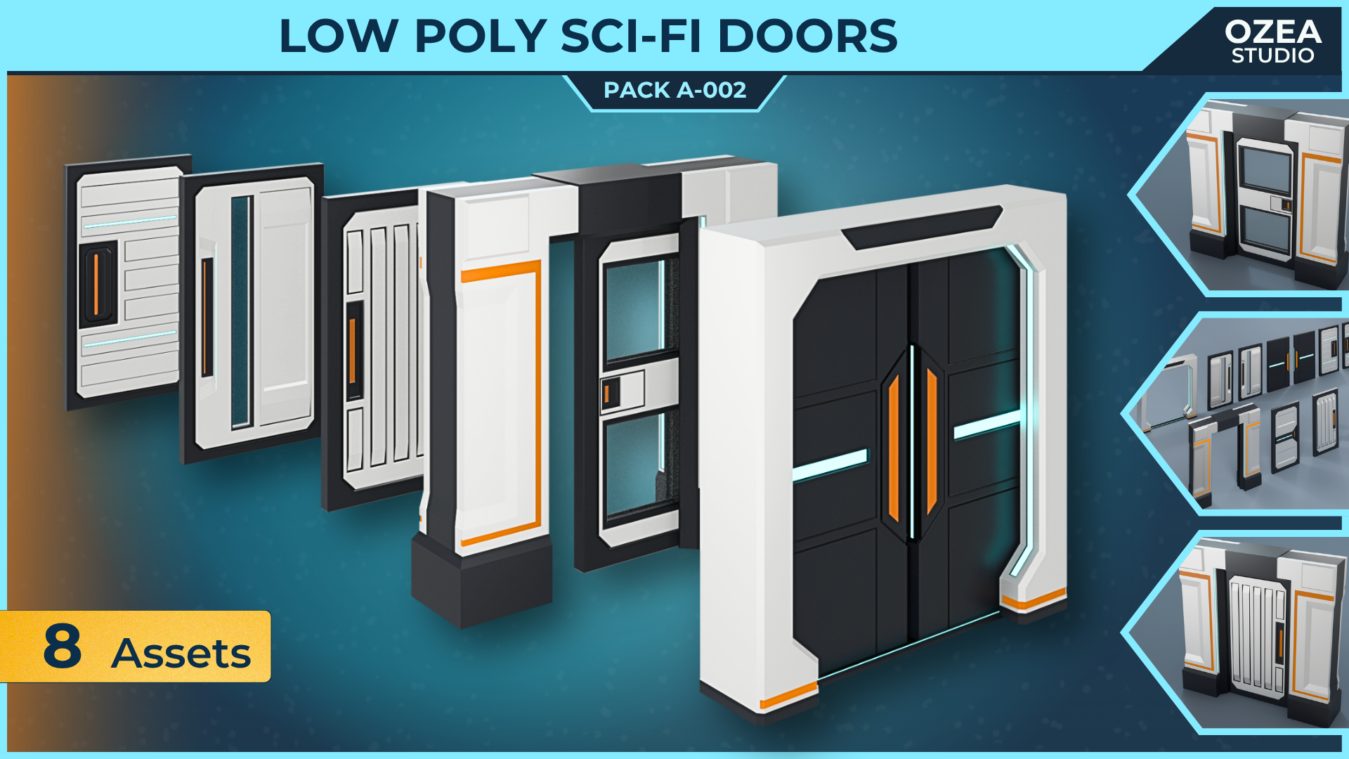 Low Poly Sci-Fi Doors Pack A-002 | Fab