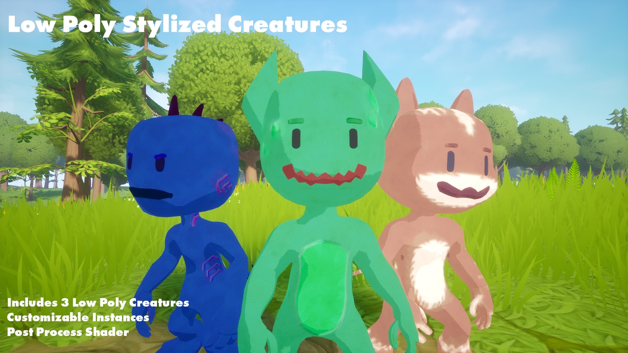 Low Poly Stylized Creatures Pack - Alien, Lizard and Cat | Fab