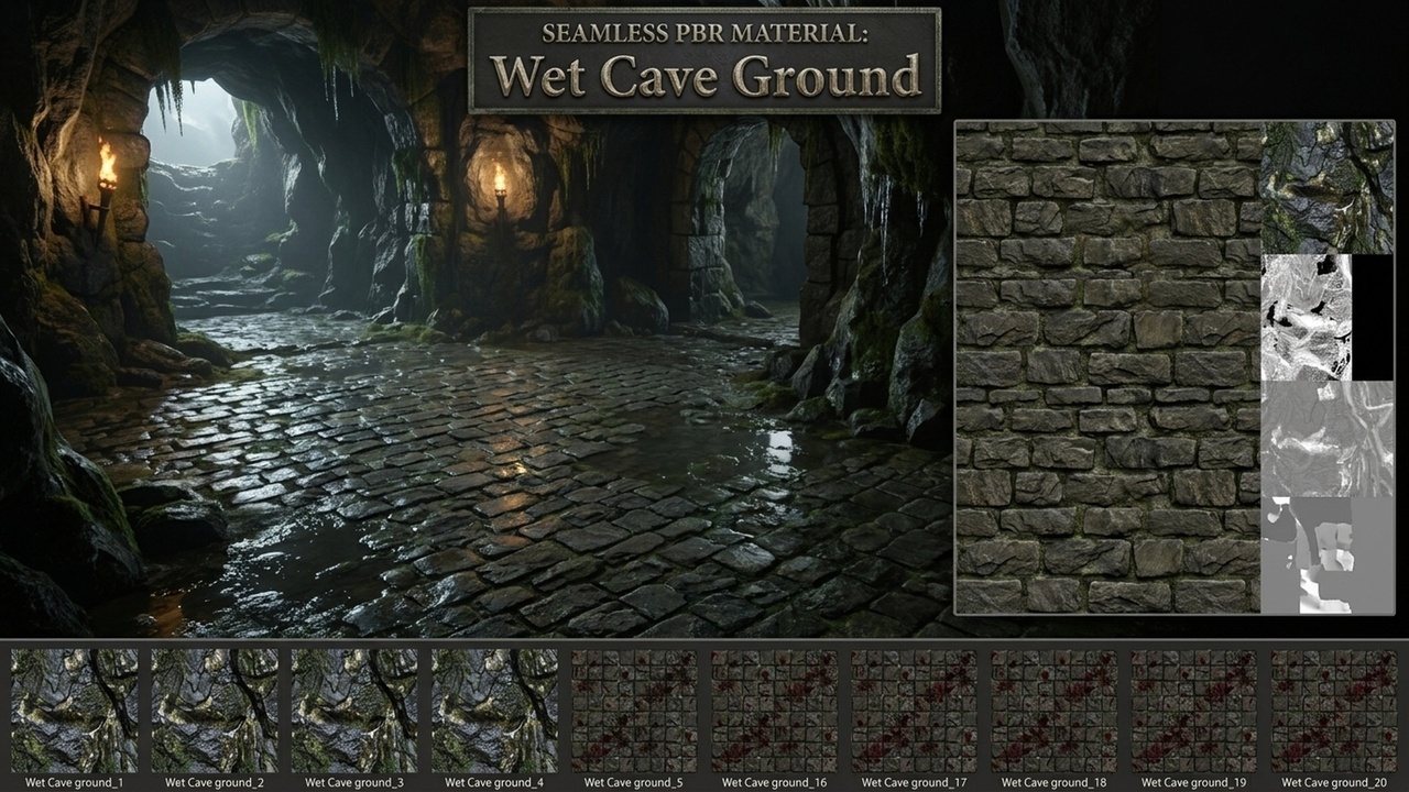 Media 1 for listing Dungeon & Cave Stone Rock Wall Floor Materials - 10 Seamless 4K PBR Textures