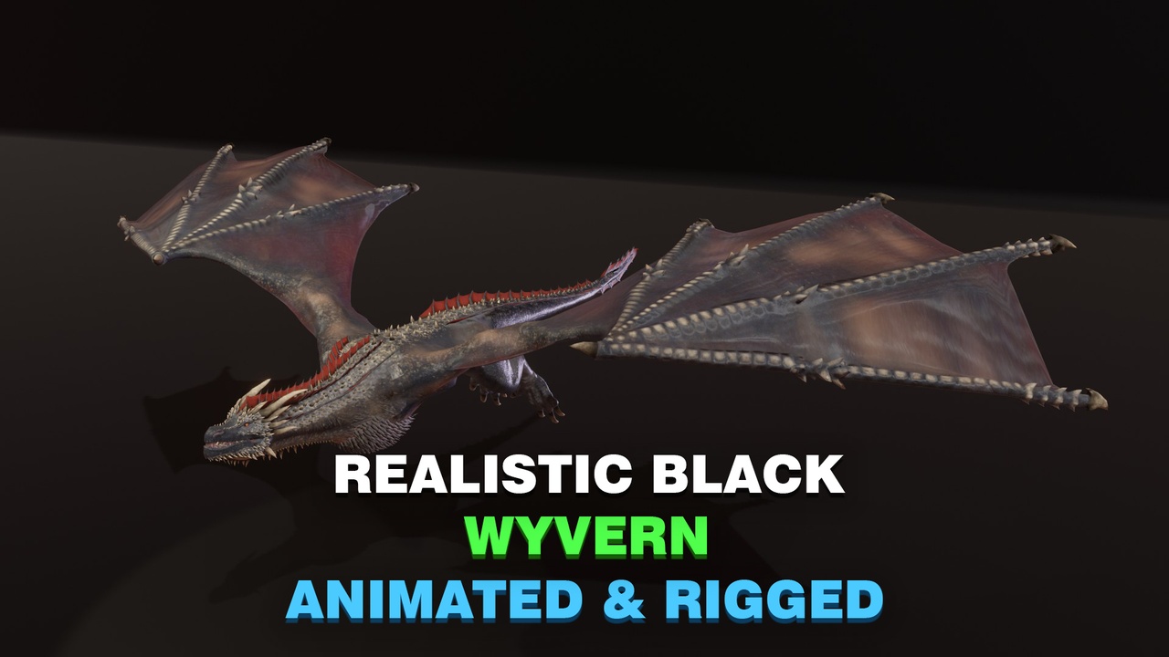 Realistic Black Wyvern Animated 3D Model 제품 등록을 위한 미디어 1개