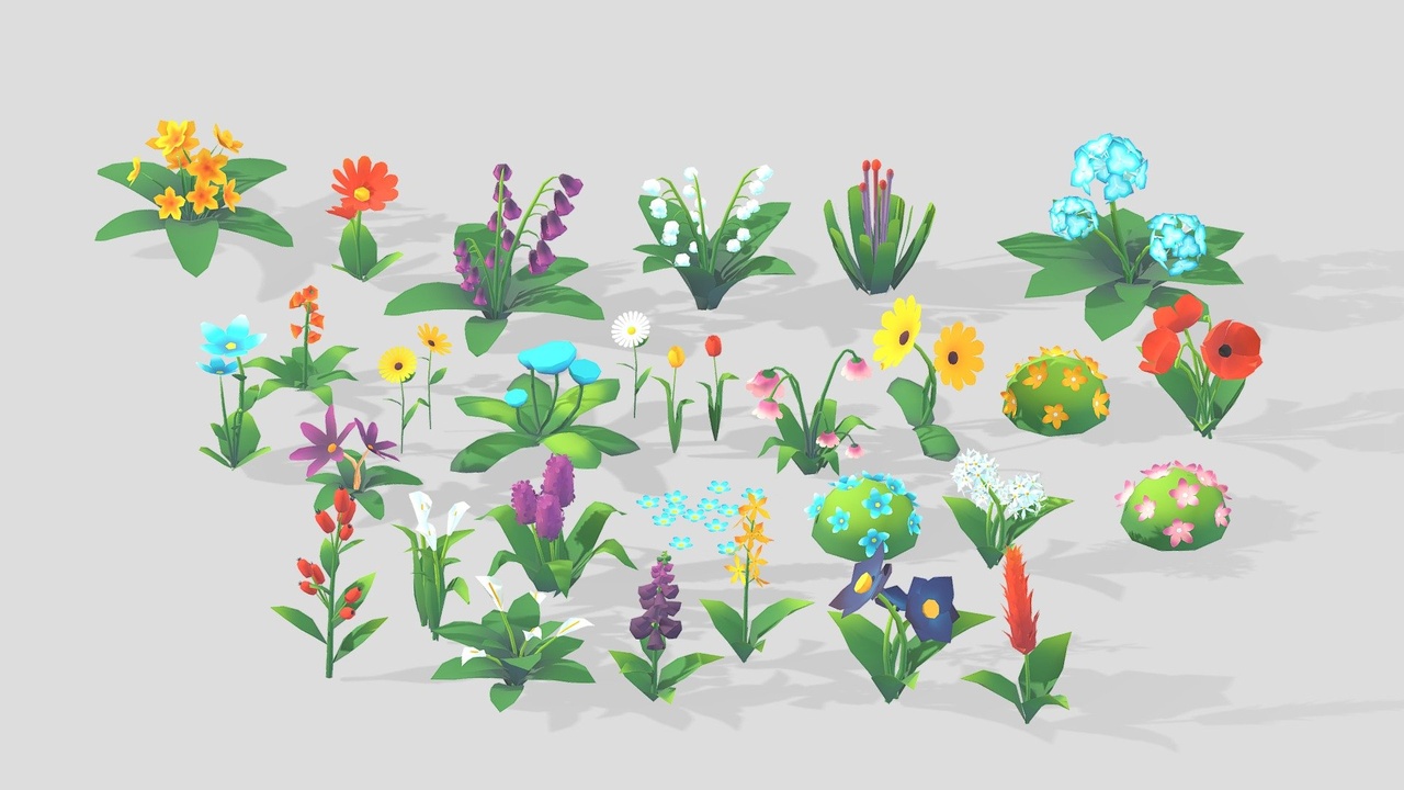 Media 1 for listing Stylized Low Poly Flowers Pack 01