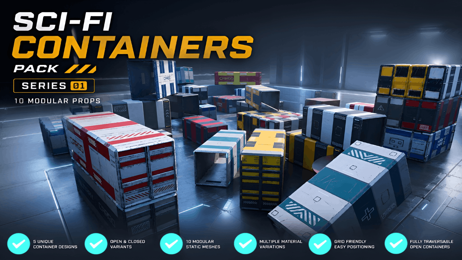 Sci-Fi Containers Pack – Series 01 – (10 Modular Props) | Fab