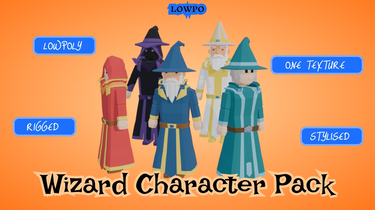 Media 1 for listing LOWPO: Low Poly Elemental Wizards Pack – Rigged Fantasy RPG Characters