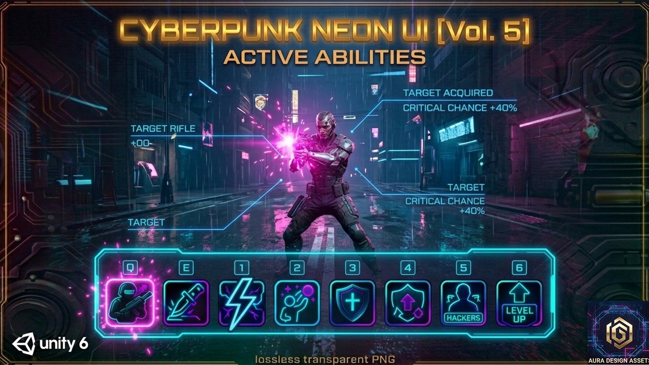 Media 1 for listing Cyberpunk Neon UI — Tactical SKILLS & ABILITIES Vol. 5