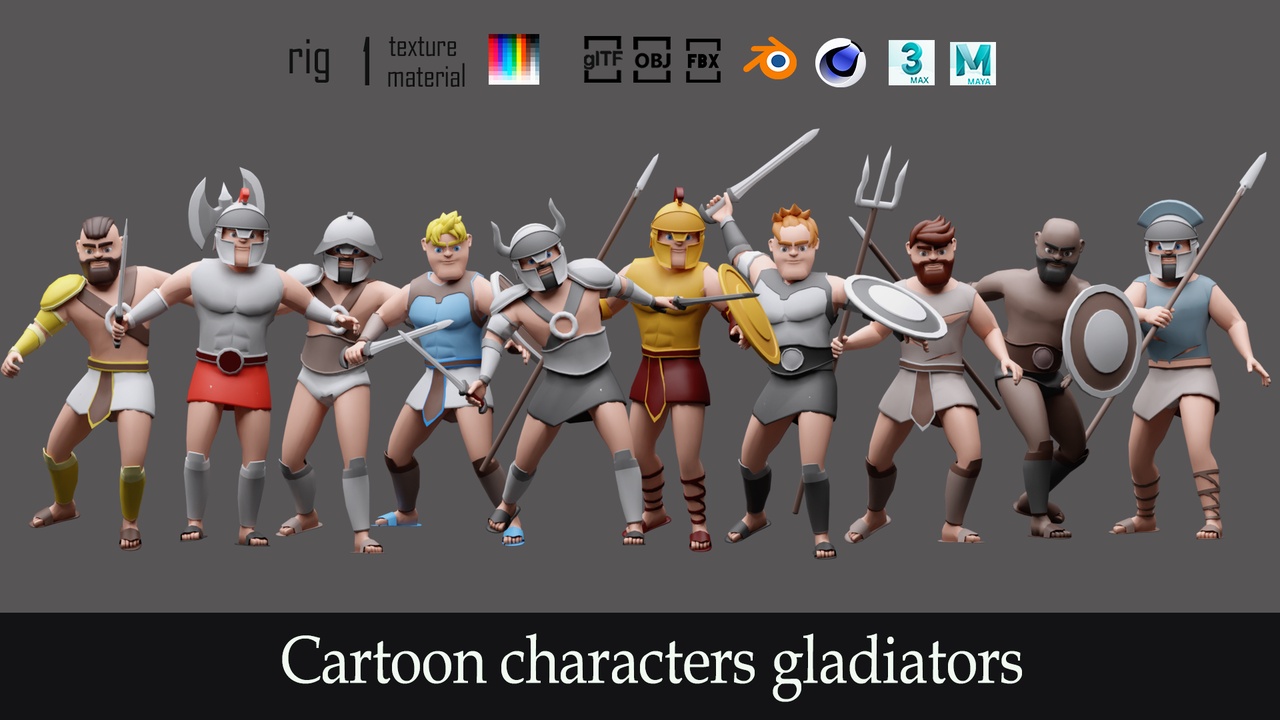 Cartoon characters gladiators - Low-poly asset pack 제품 등록을 위한 미디어 1개