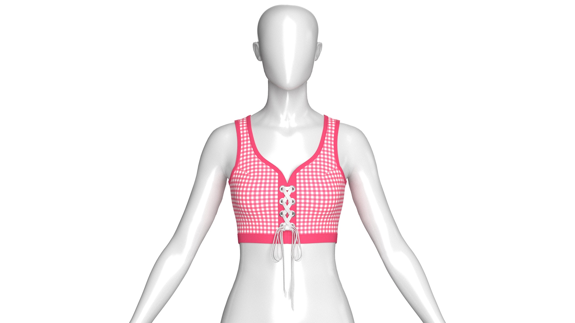 Media 1 for listing Girls Front Lace - Up Check Crop Top | High Poly