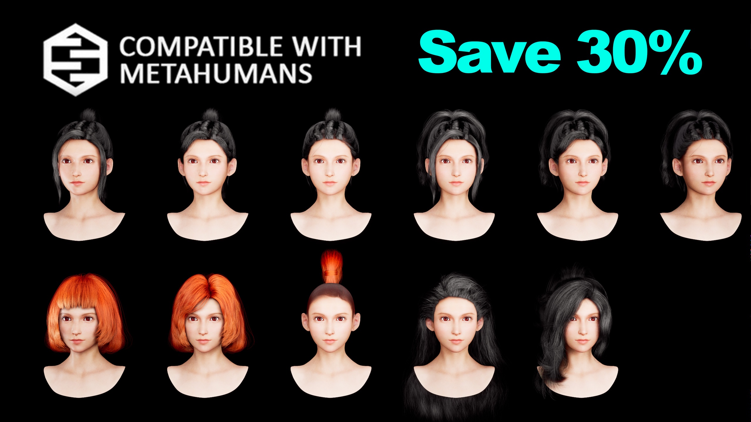 Media 1 for listing Game Optimized Groom Hair Bundle for metahuman 25.08