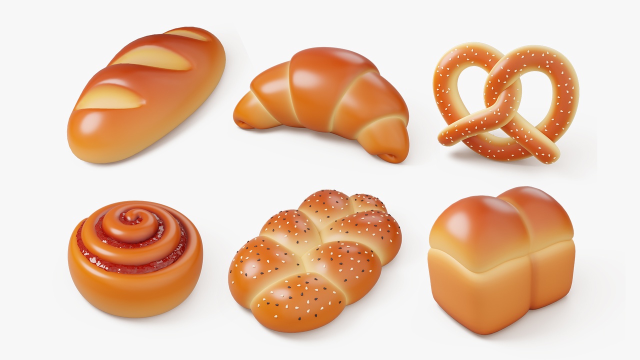 Media 1 for listing Bakery Bread and Bun 3D Icon Set