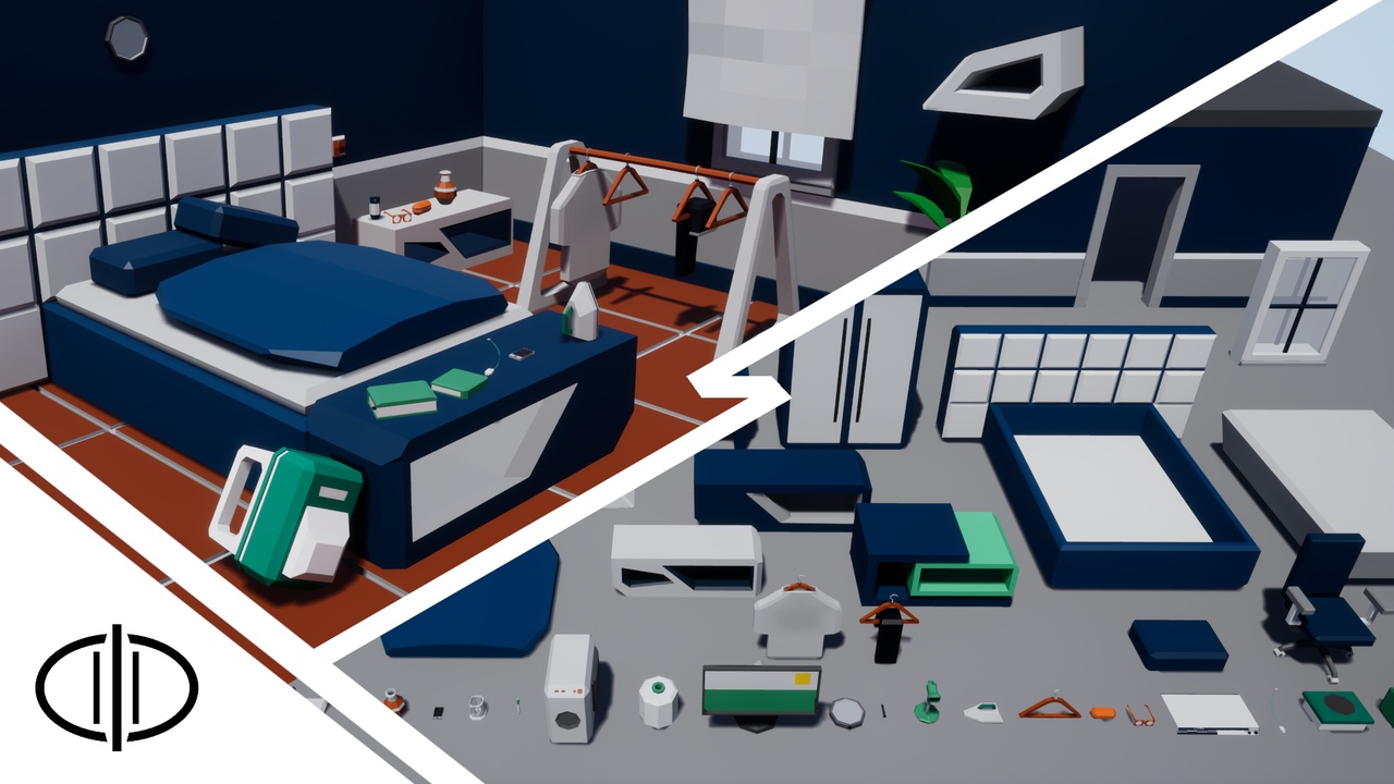 Low Poly Objects - Livingroom & Bedroom | Fab