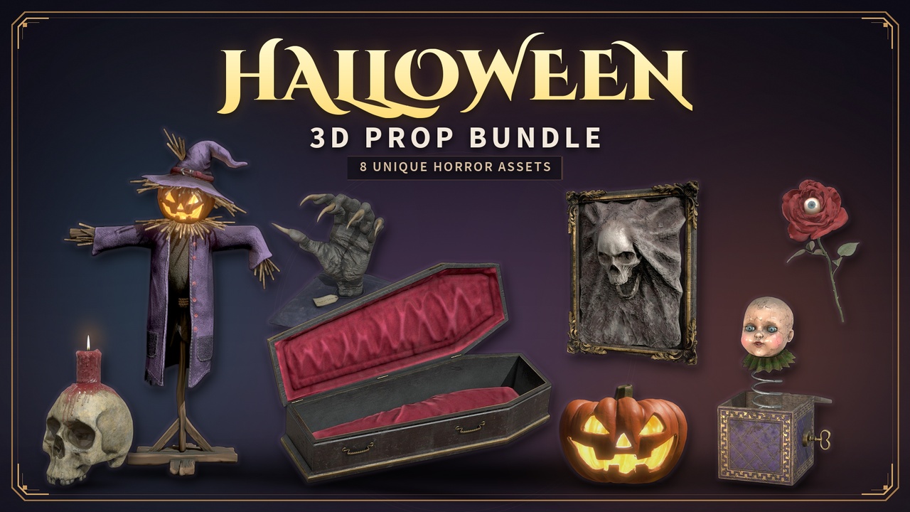 Media 1 for listing Halloween 3D Prop Bundle – 8 Unique Horror & Gothic Assets