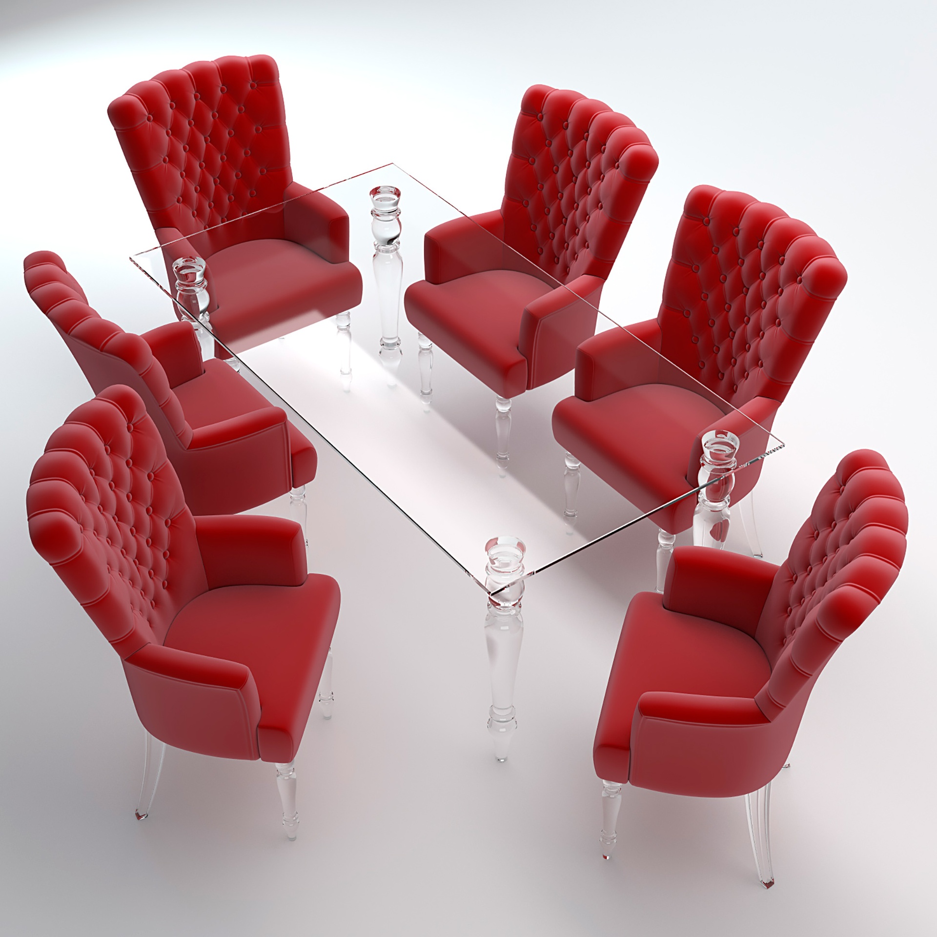 Media 1 for listing Dining Set with Tufted Armchairs and Transparent Acrylic Table