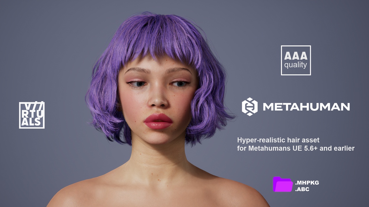 Media 1 for listing Female Hair Wavy Bob with Bangs - Metahuman Groom - ARI