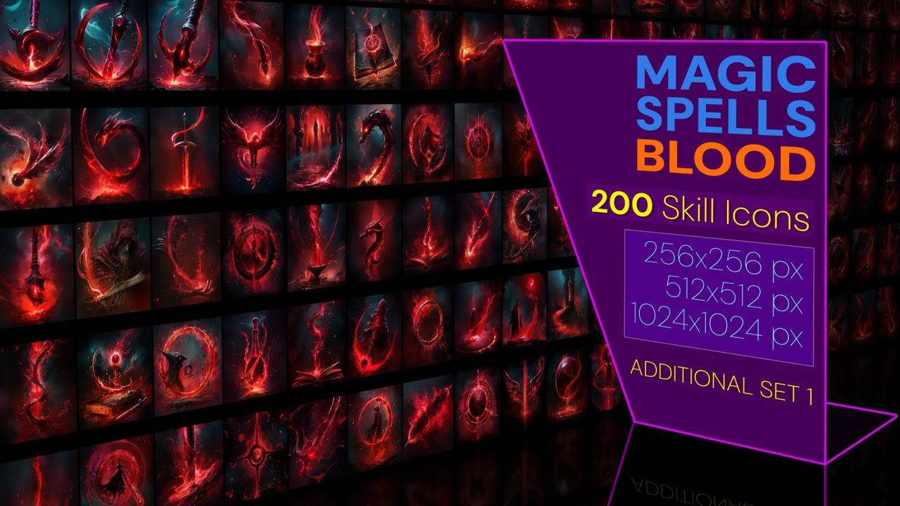 Media 1 for listing 200 additional magical spell icons themed around - Blood. Pack 1