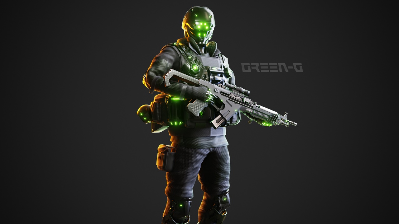 Media 1 for listing Cyberpunk Green-G Robot