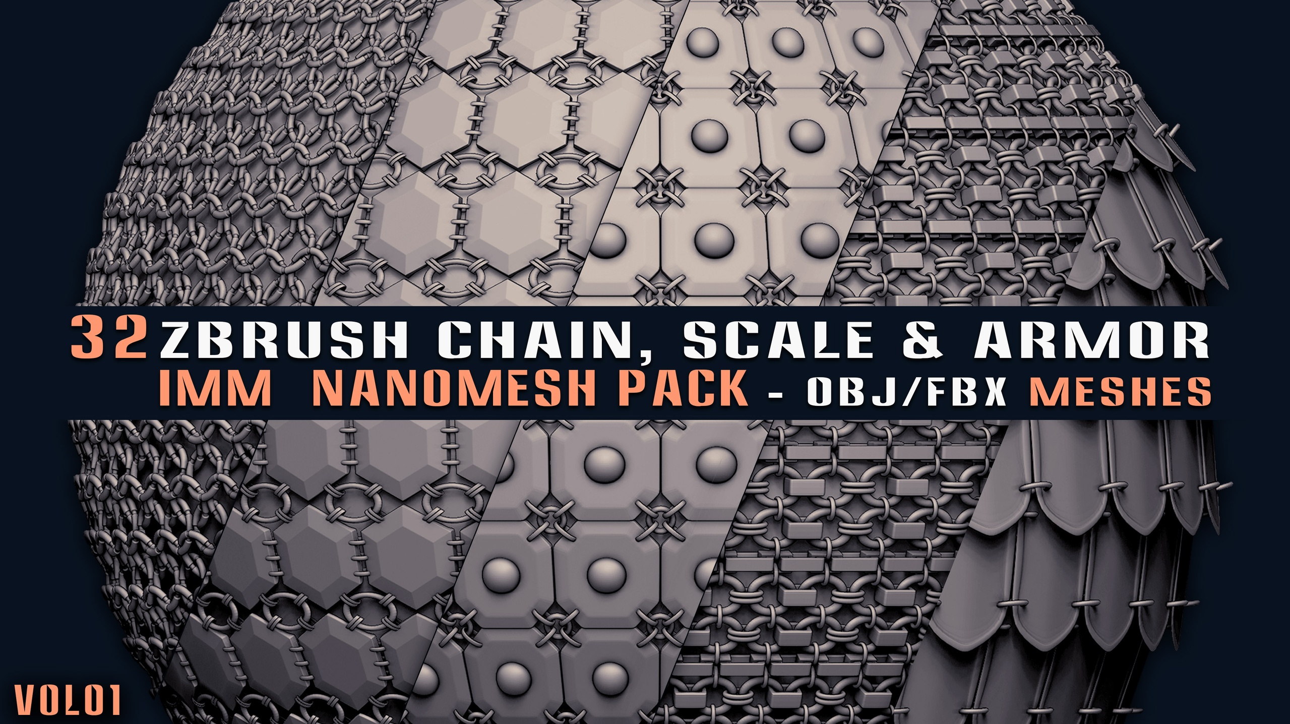 Media 1 for listing 32 ZBrush Chain-Scale-Armor IMM NanoMesh Pack-Vol01