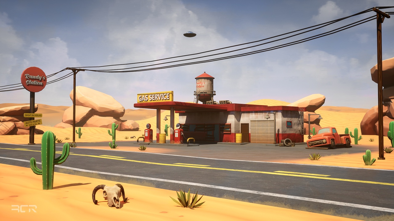 Media 1 for listing Stylized Abandoned Gas Station and Desert