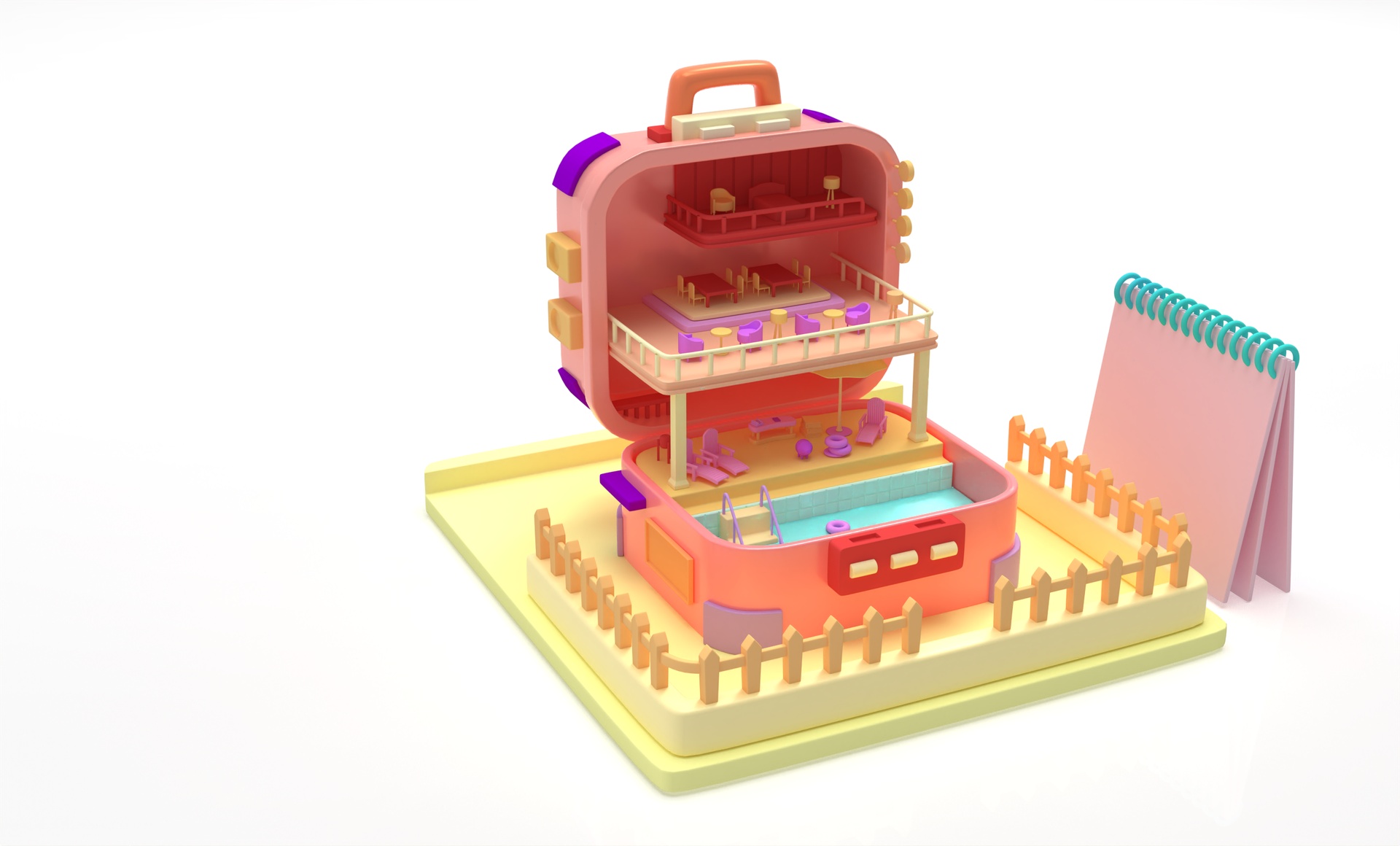 Media 1 for listing Pastel Pop-Up Miniature Cafe in a Suitcase | 静态手提箱迷你咖啡厅模型