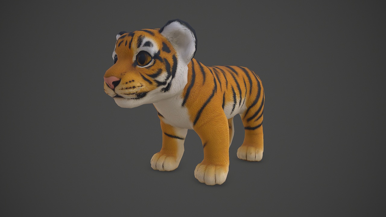 Media 1 for listing Tiger Cub Plush Soft Toy Stuffed Animal Low-poly PBR