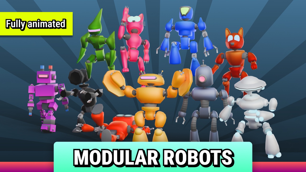 Media 1 for listing Fully Animated Low Poly Modular Robots β Stylized Sci-Fi Characters