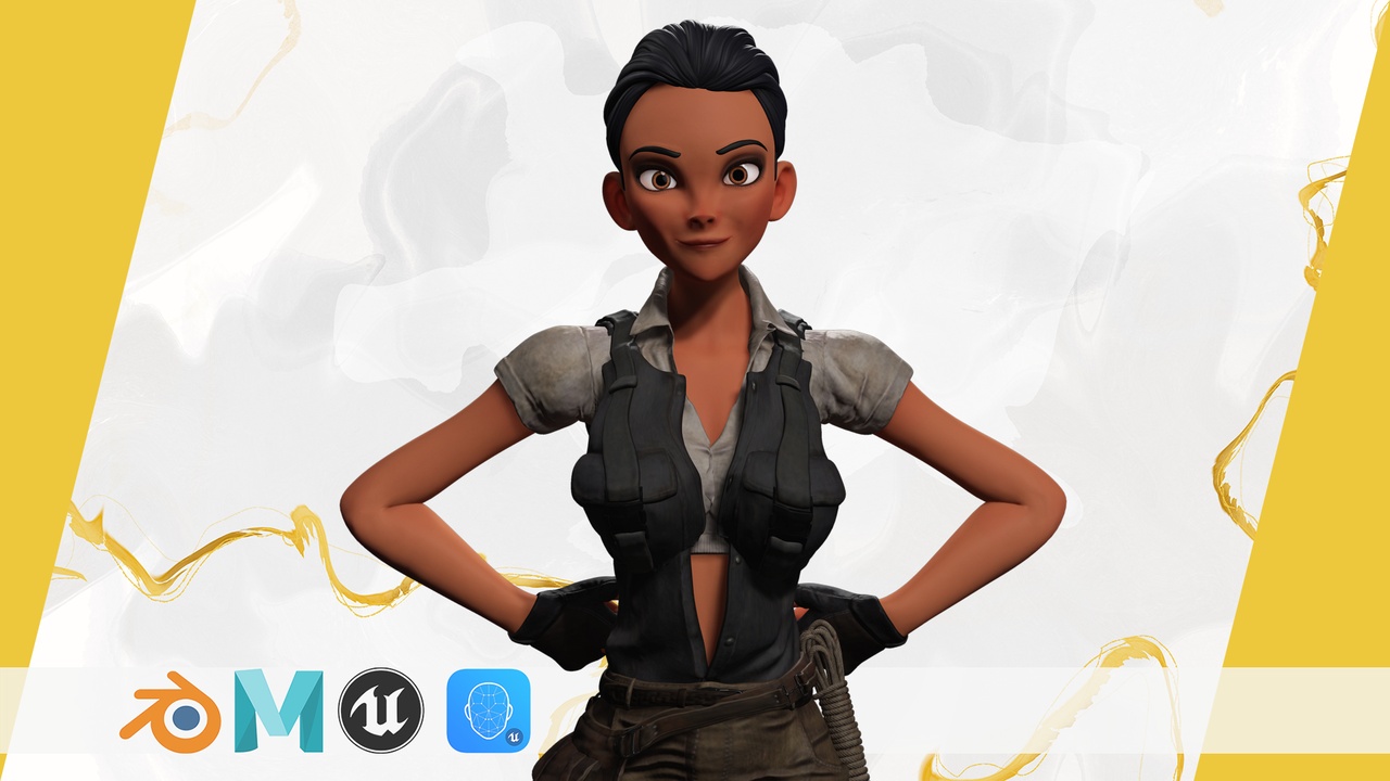 Explorer Adventurous Black Woman with Gear stylized figure 제품 등록을 위한 미디어 1개