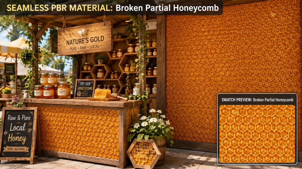 Media 1 for listing Honeycomb & Beeswax Hexagon Natural Materials - 10 Seamless 4K PBR Textures