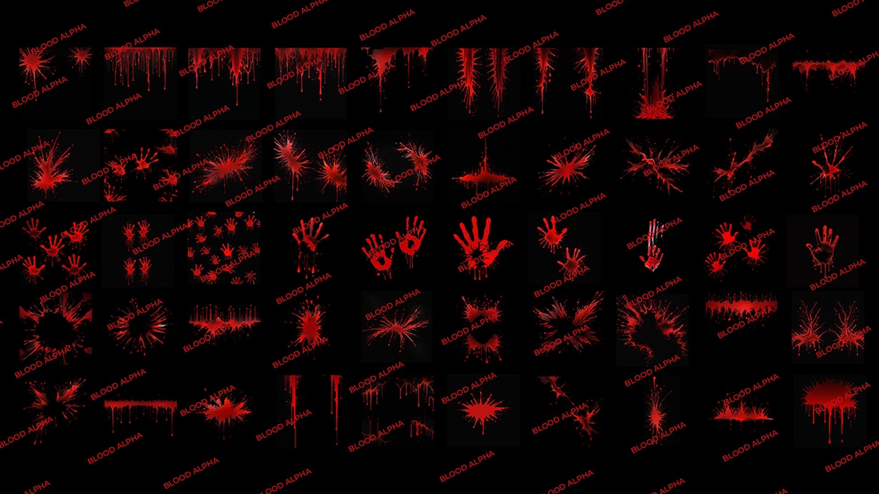 Media 1 for listing 50 Realistic Blood Decals V01 UE5 Smart Material | 4K PBR Blood & Splatter Pack