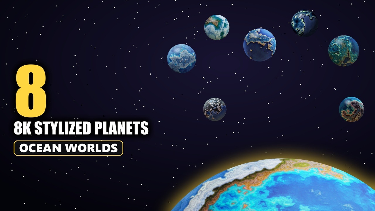 Media 1 for listing Stylized Ocean Planets Bundle - 8 3D Planets with 8K PBR Textures