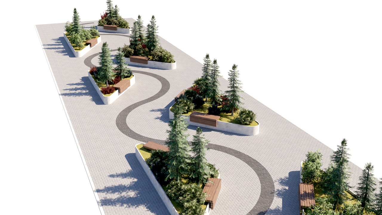Media 1 for listing Geometric Urban Greenery and Bench System